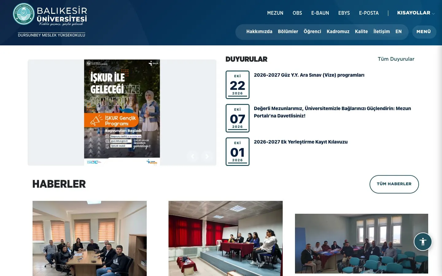The website of Balıkesir Üniversitesi – Dursunbey Meslek Yüksekokulu