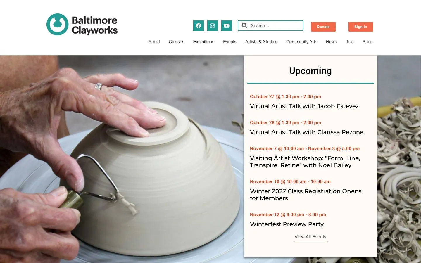 الموقع الإلكتروني لـ Baltimore Clayworks