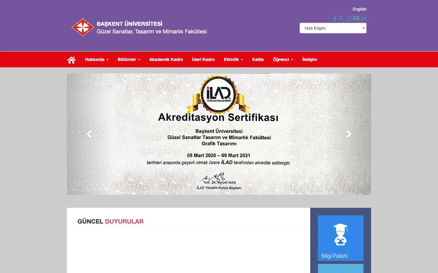 Başkent Üniversitesi – Güzel Sanatlar, Tasarım ve Mimarlık Fakültesi 的网站