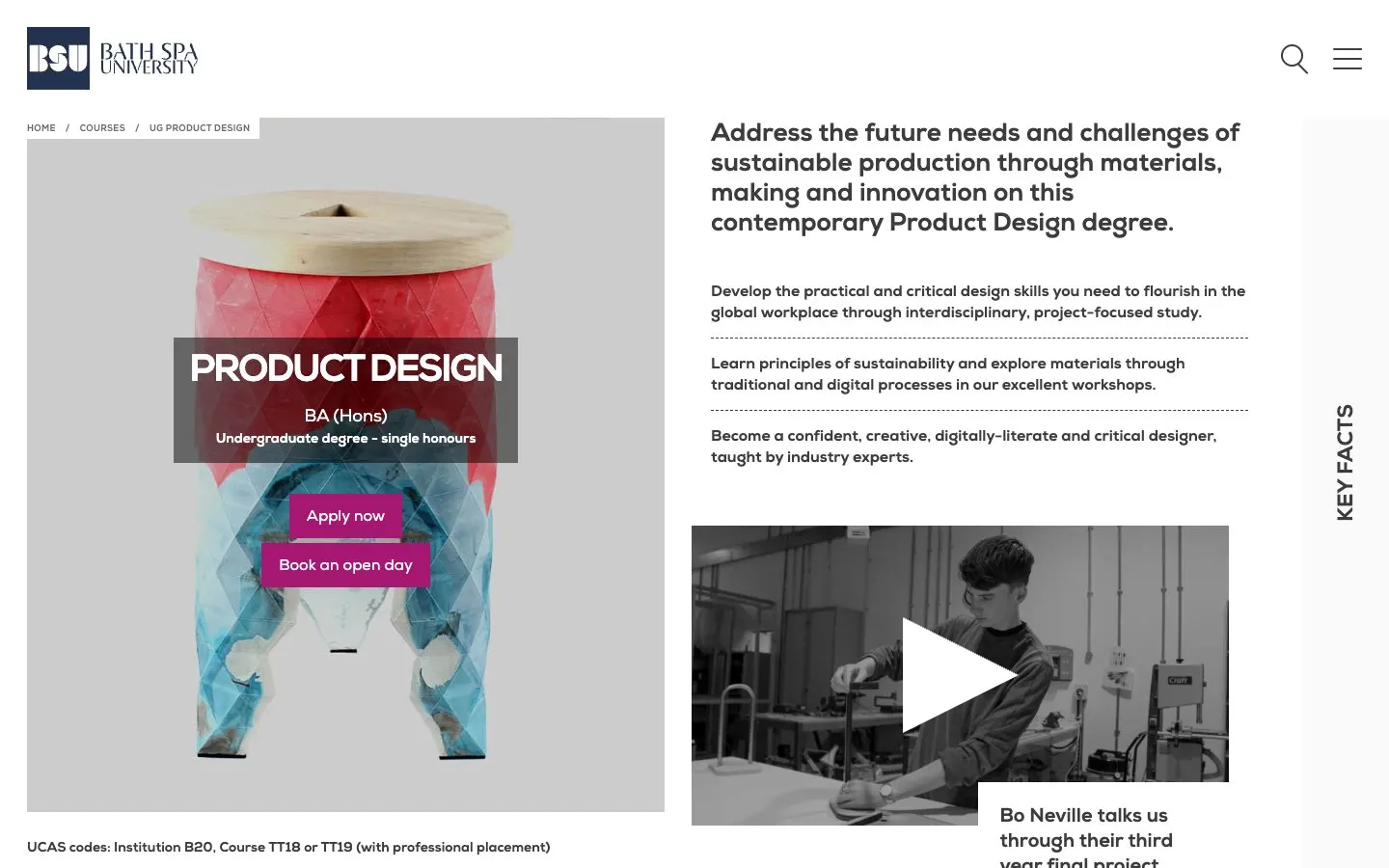 The website of Bath Spa University – School of Design