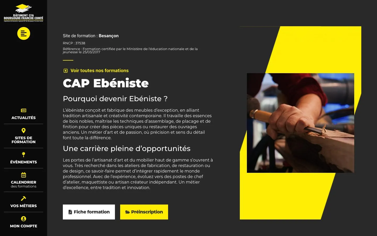 The website of Bâtiment CFA Bourgogne-Franche-Comté – site de Besançon