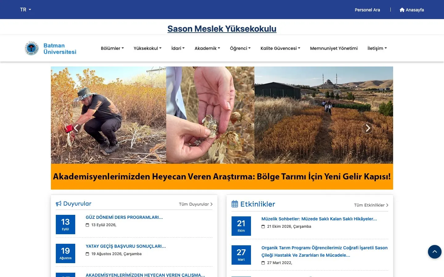 The website of Batman Üniversitesi – Sason Meslek Yüksekokulu