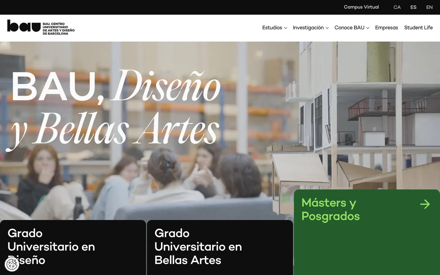 Die Website von BAU, Centro Universitario de Artes y Diseño