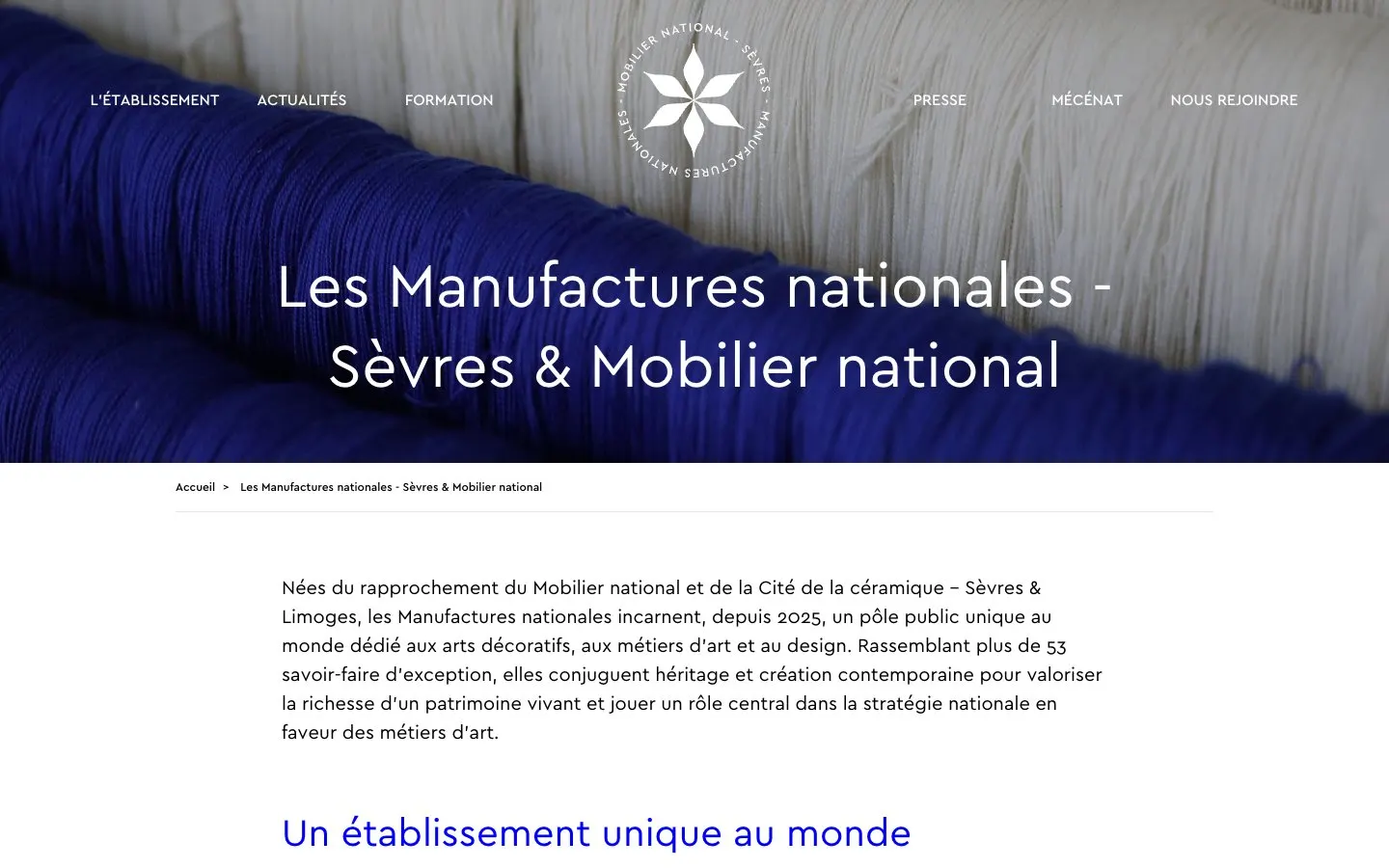 Die Website von Manufacture nationale de Beauvais