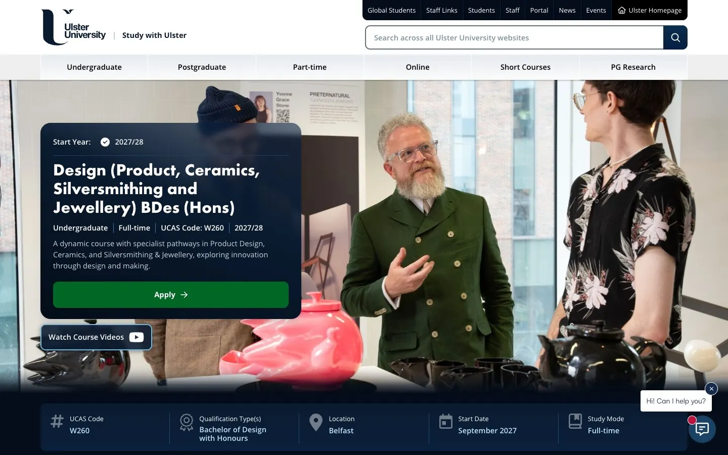 The website of Belfast School of Art (Ulster University)
