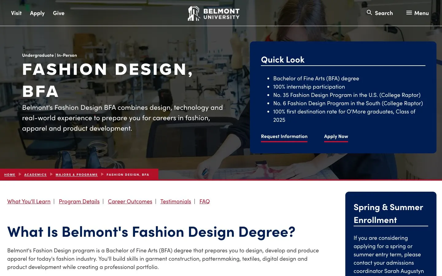 Le site de Belmont University – Fashion Design (O'More College of Architecture & Design)