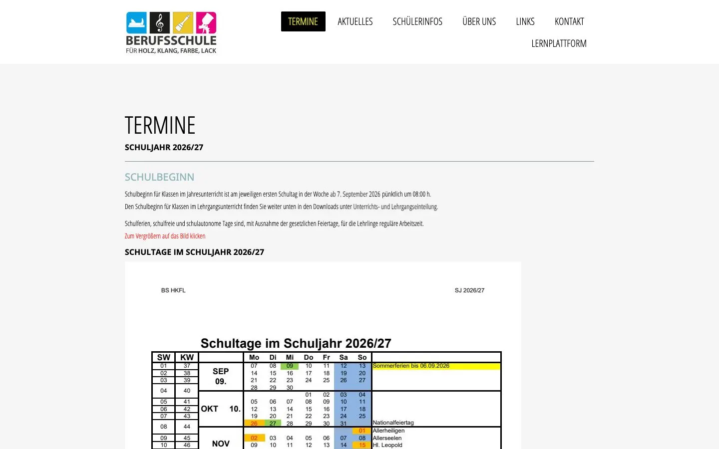 The website of Berufsschule für Holz, Klang, Farbe und Lack Wien