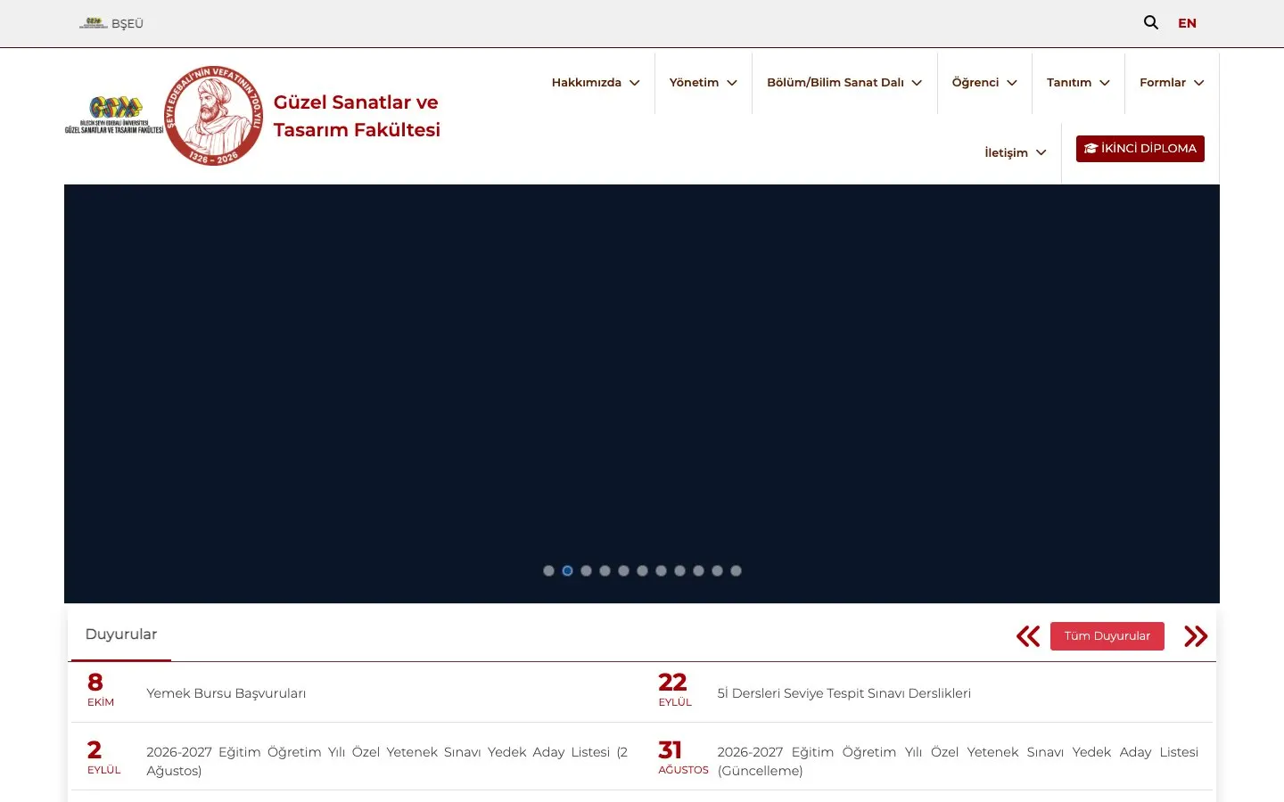 The website of Bilecik Şeyh Edebali Üniversitesi – Güzel Sanatlar ve Tasarım Fakültesi