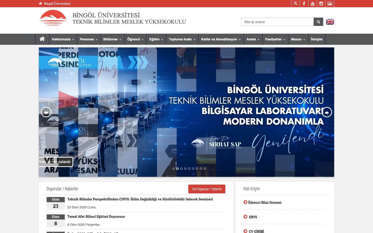The website of Bingöl Üniversitesi – Teknik Bilimler Meslek Yüksekokulu