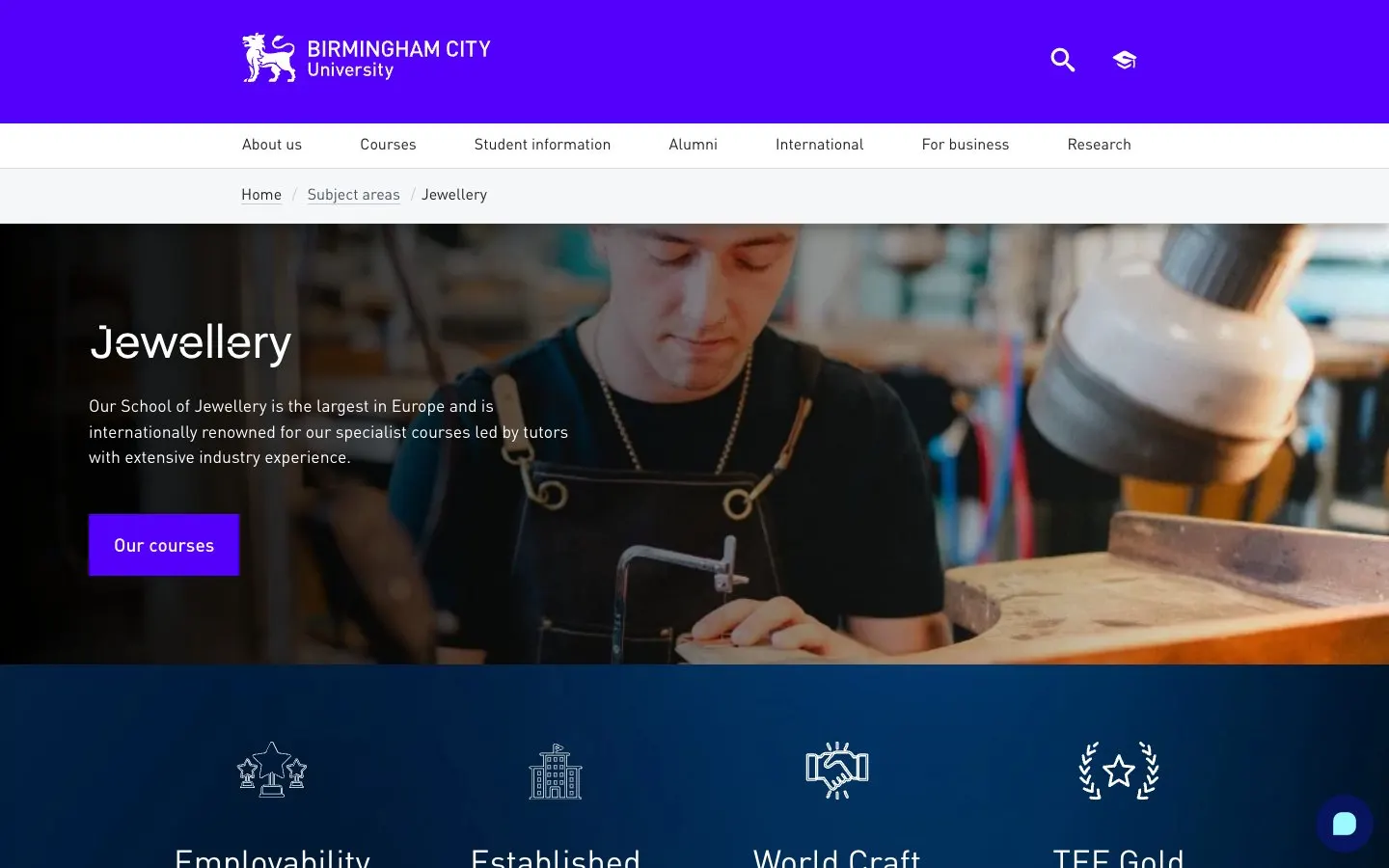 The website of School of Jewellery, Birmingham City University
