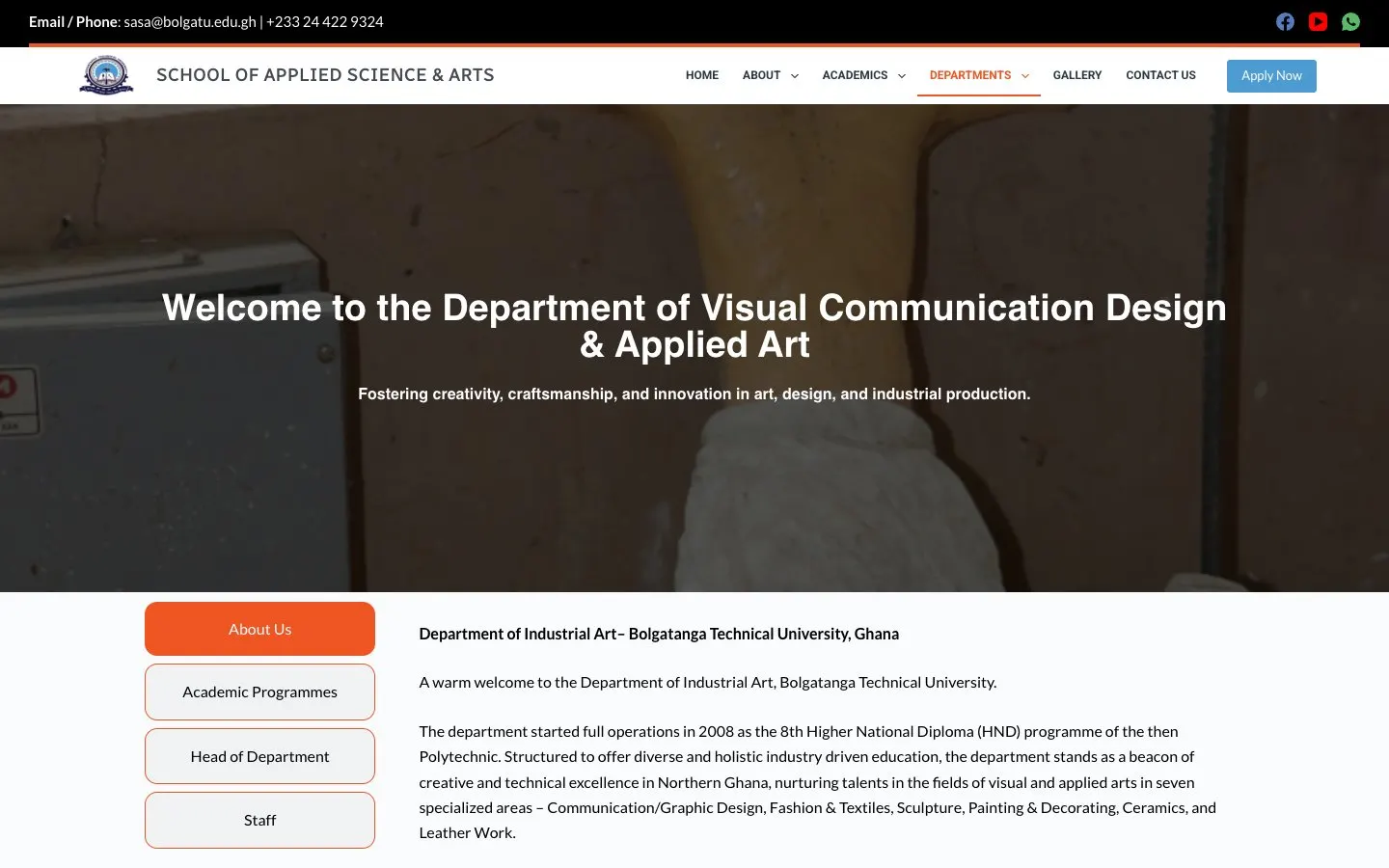 The website of Bolgatanga Technical University – Department of Industrial Art