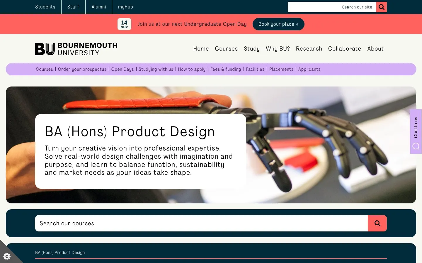 Bournemouth University – Product Design की वेबसाइट