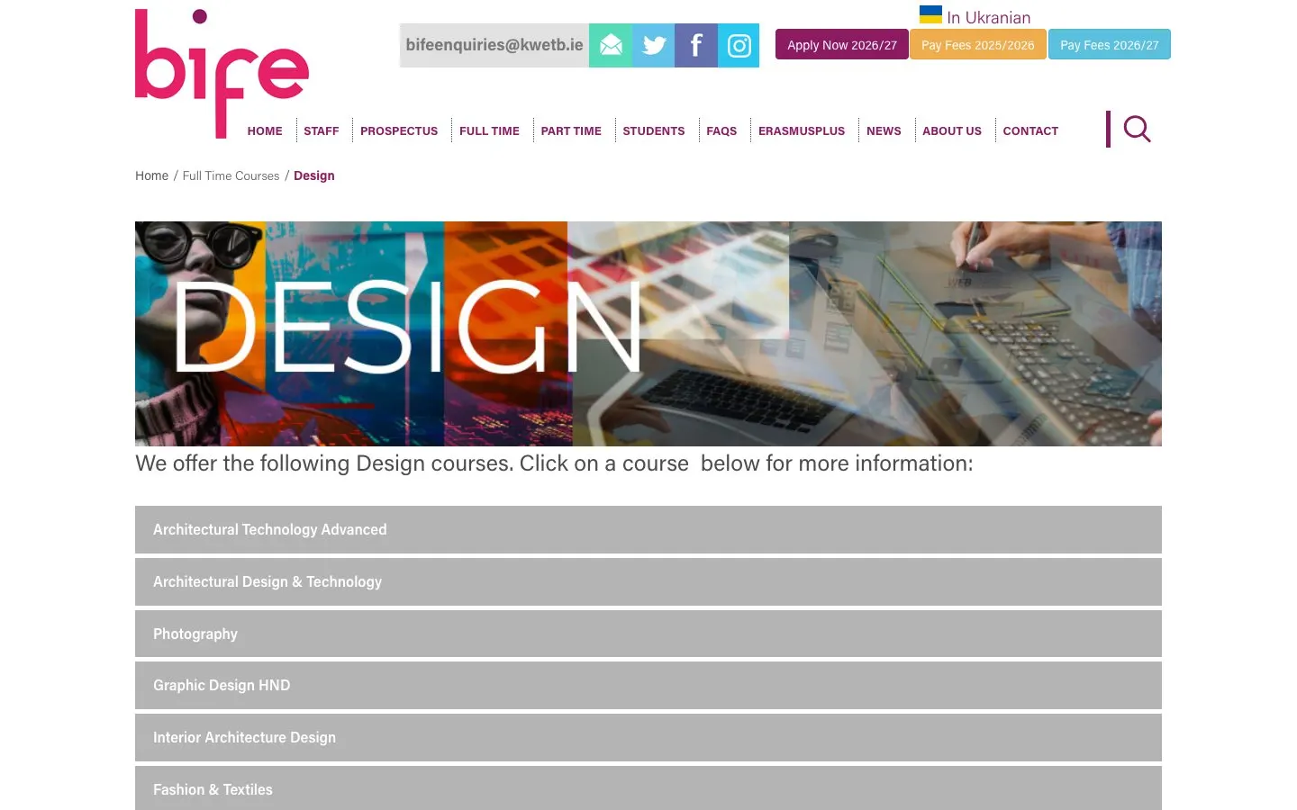 Die Website von Bray Institute of Further Education