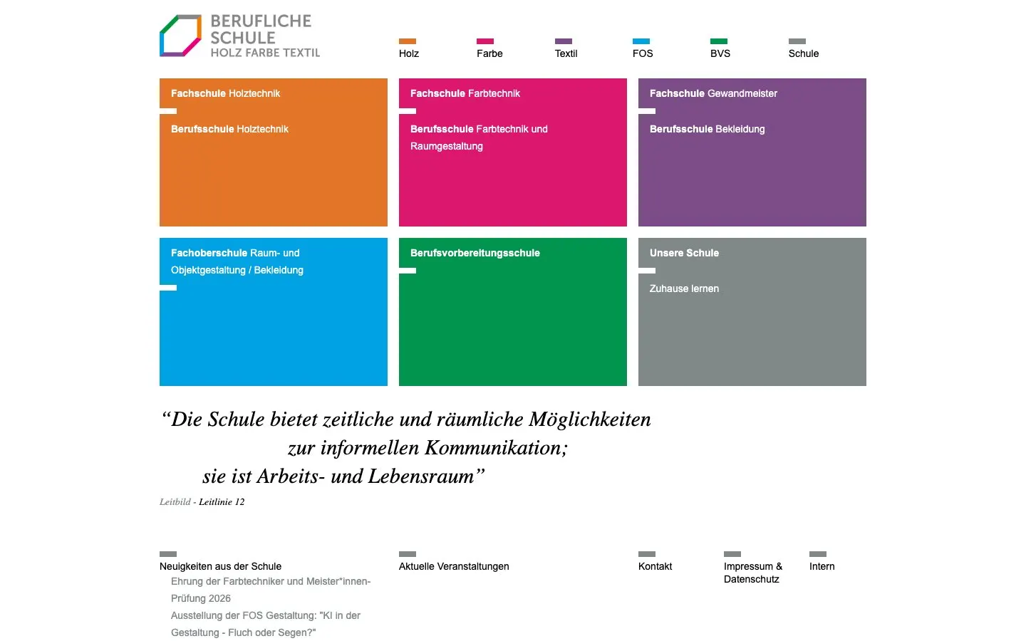 The website of BS 25 – Berufliche Schule Holz Farbe Textil