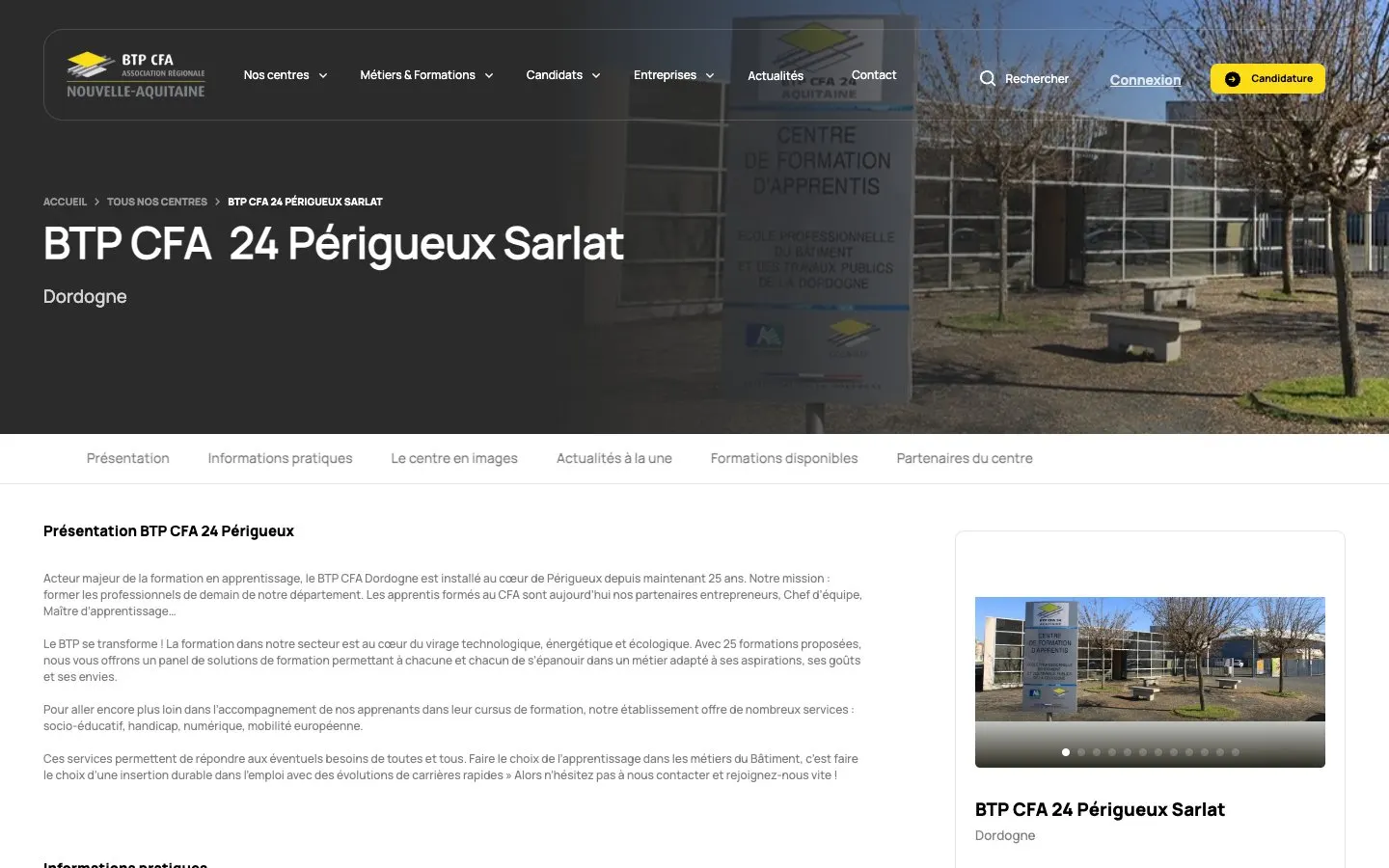 The website of BTP CFA 24 Périgueux Sarlat