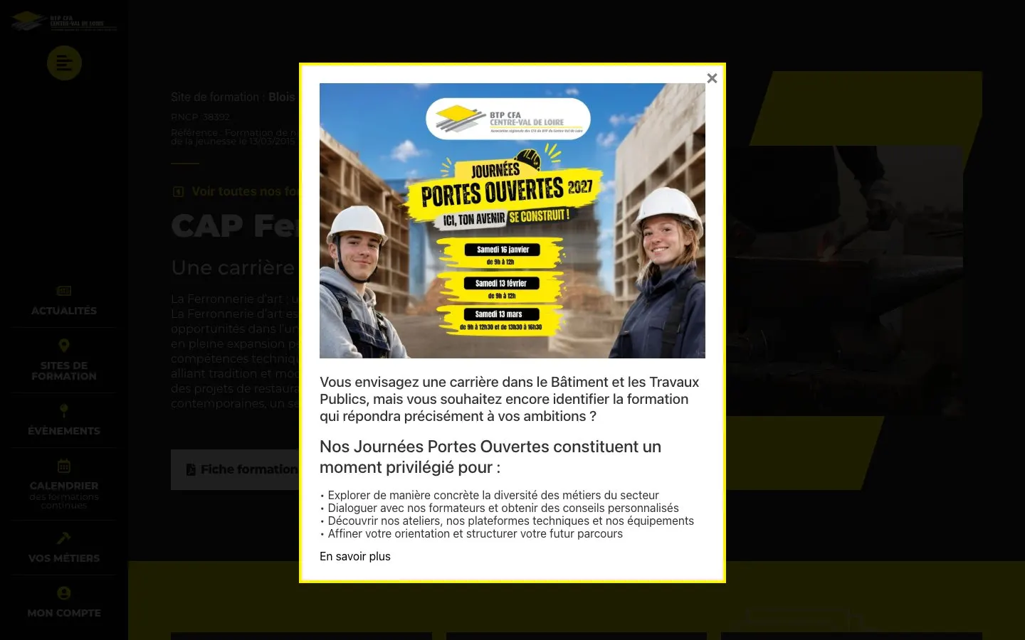 The website of BTP CFA Centre-Val de Loire – campus de Blois