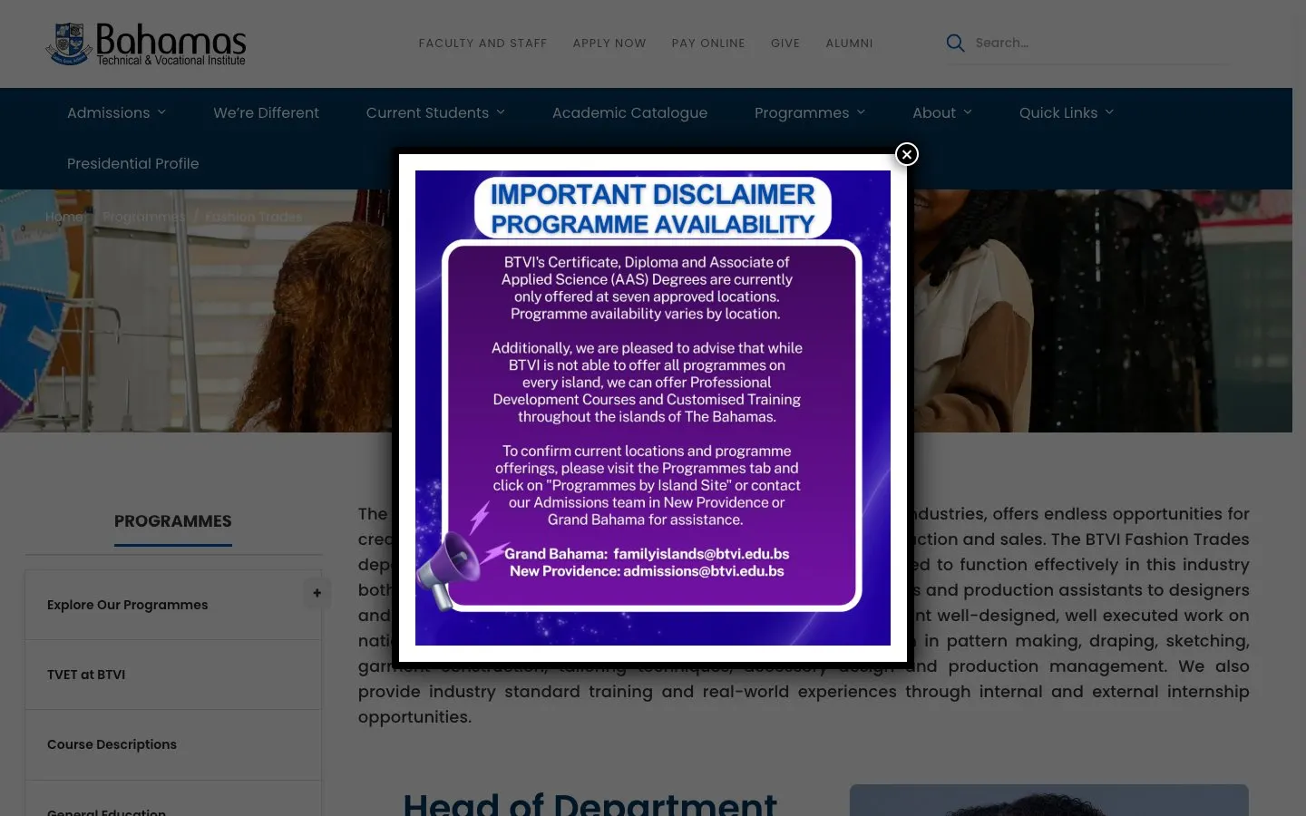 The website of BTVI – Fashion Trades