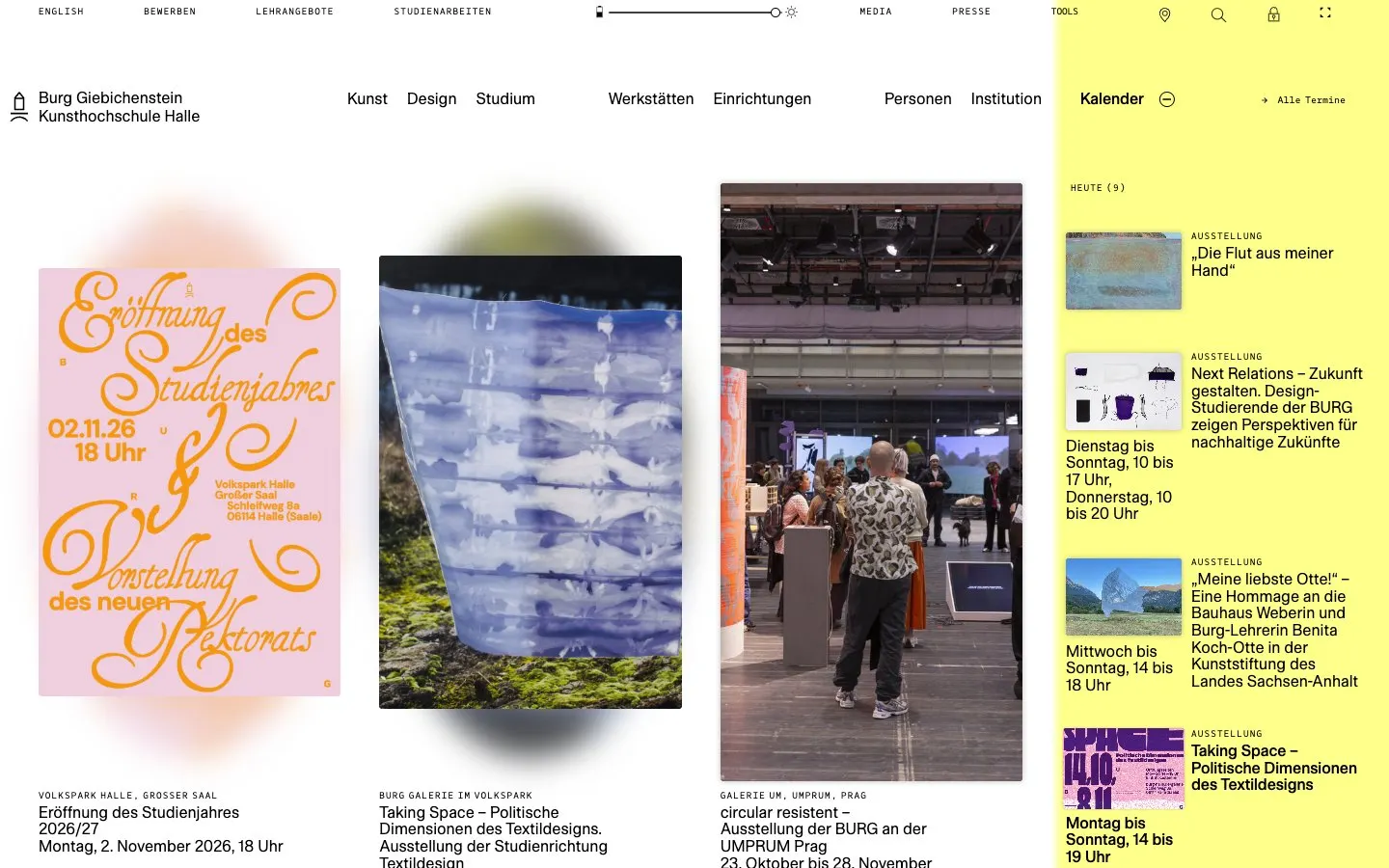 The website of Burg Giebichenstein Kunsthochschule Halle
