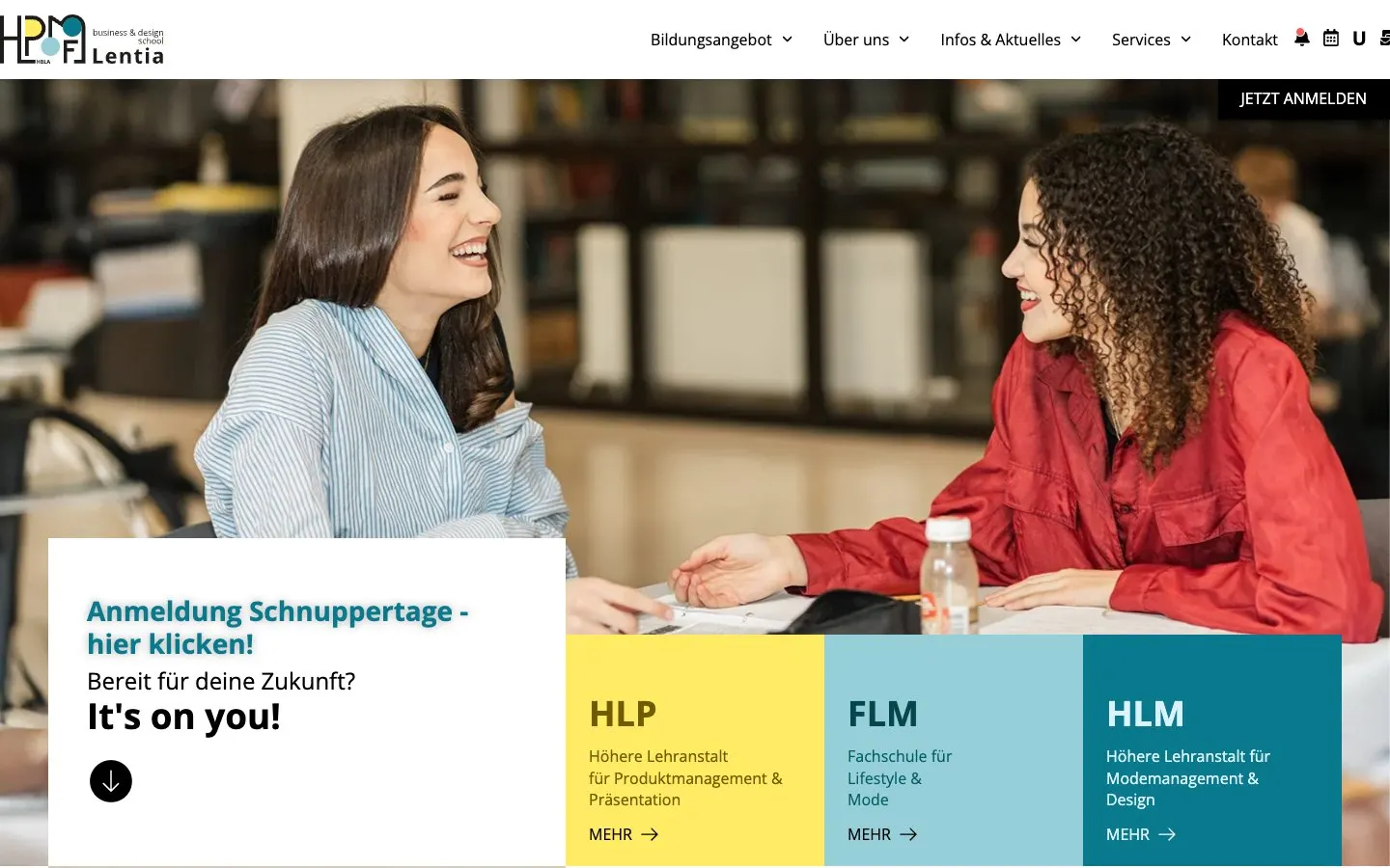 The website of business & design school Lentia