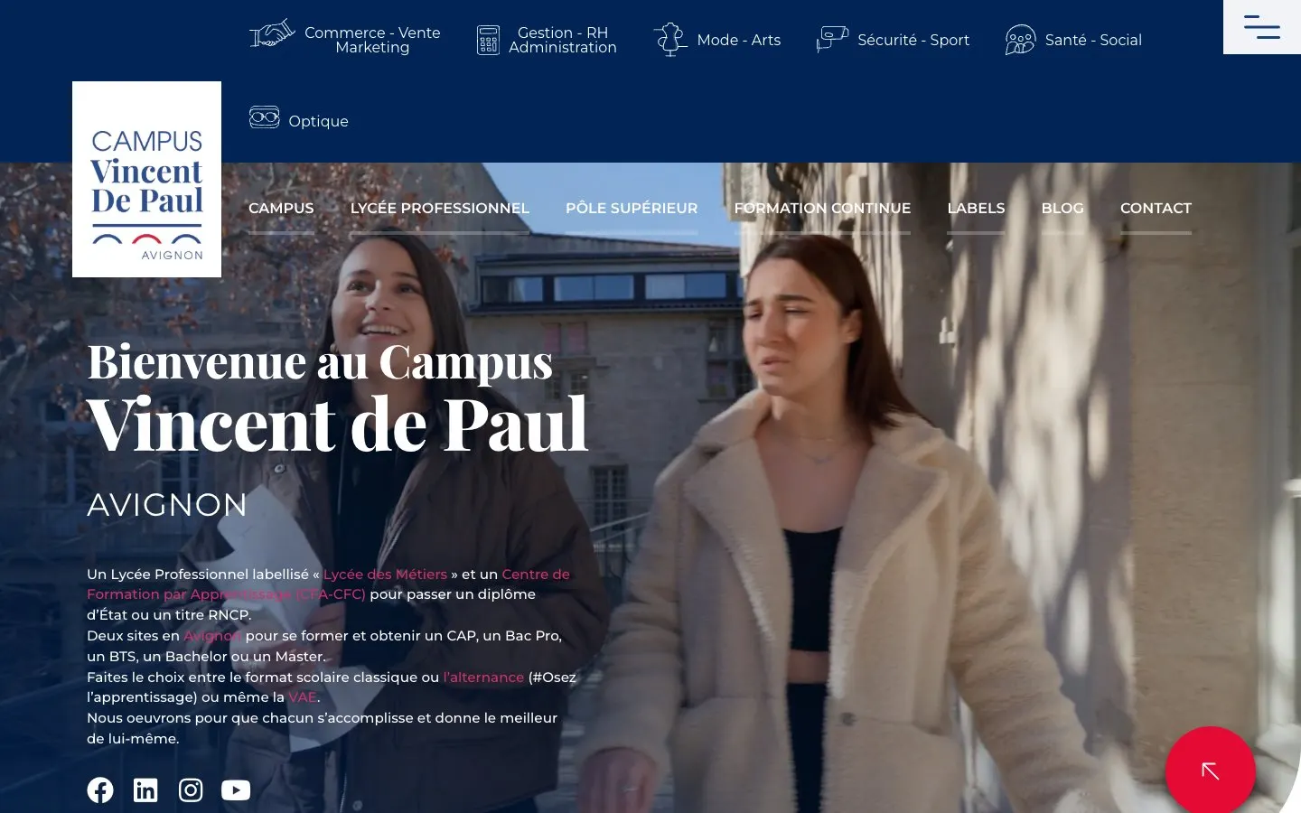 The website of Campus Vincent de Paul Avignon