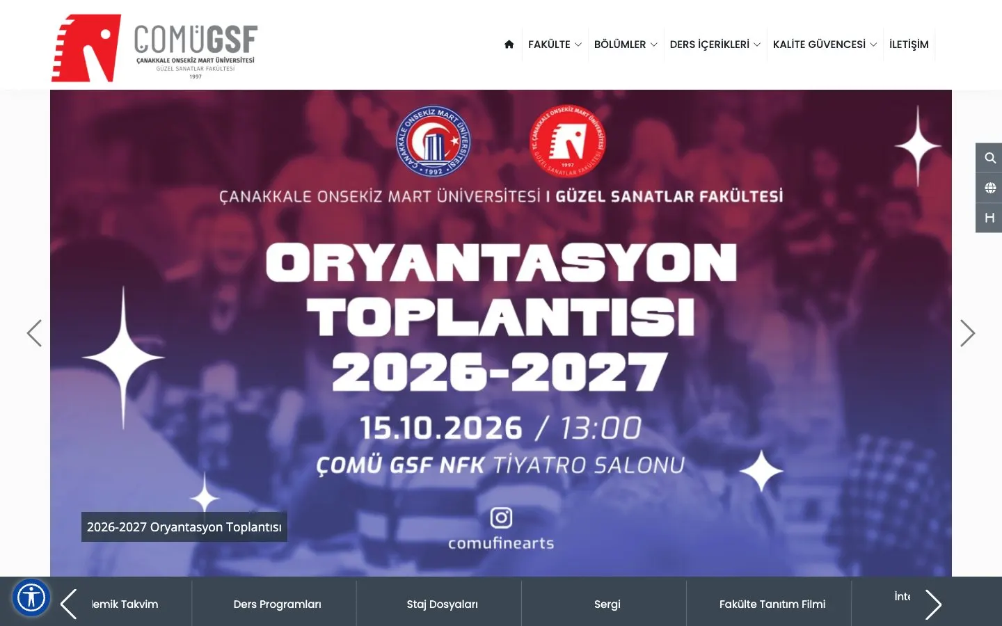Le site de Çanakkale Onsekiz Mart Üniversitesi – Güzel Sanatlar Fakültesi