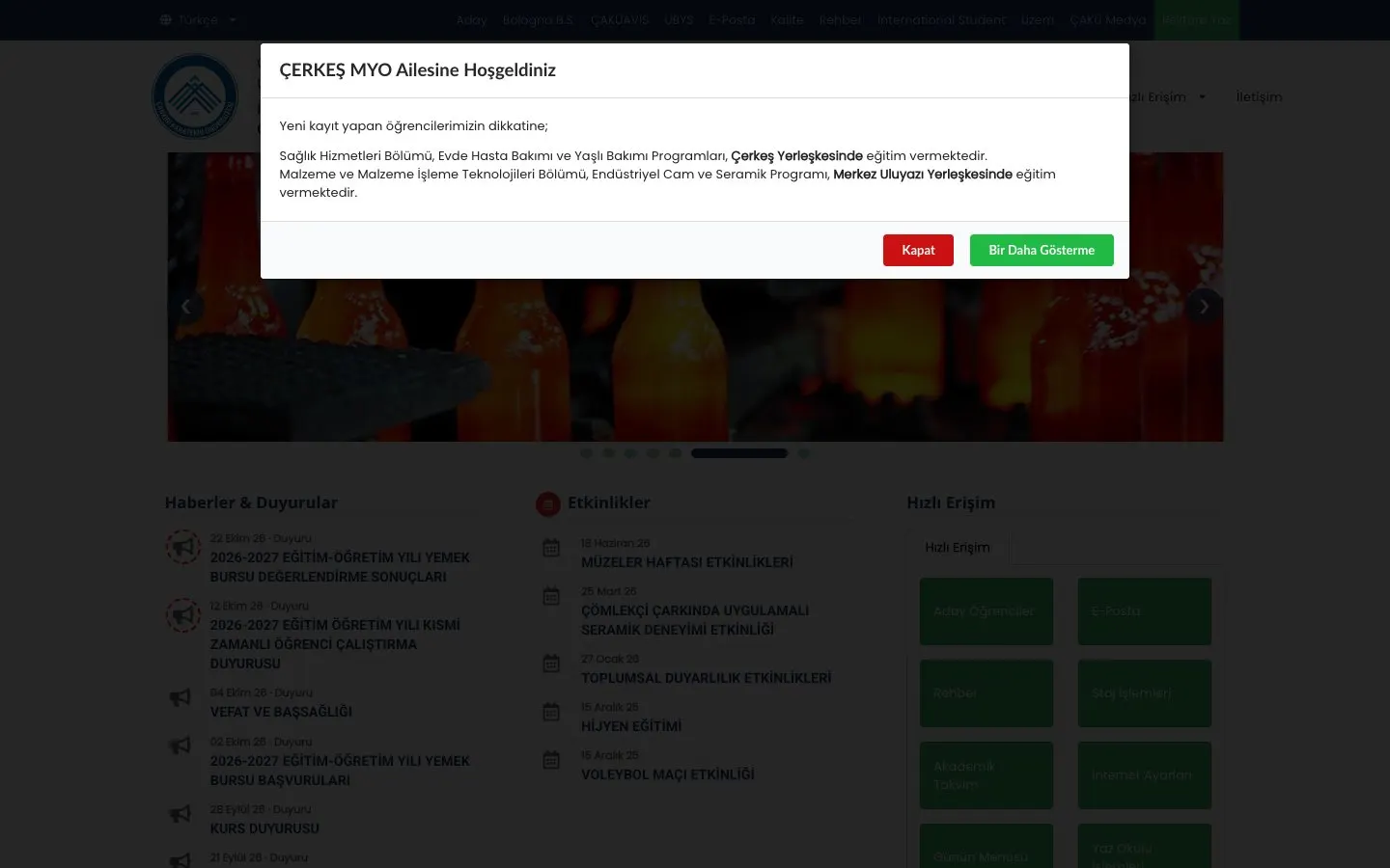 The website of Çankırı Karatekin Üniversitesi – Çerkeş Meslek Yüksekokulu