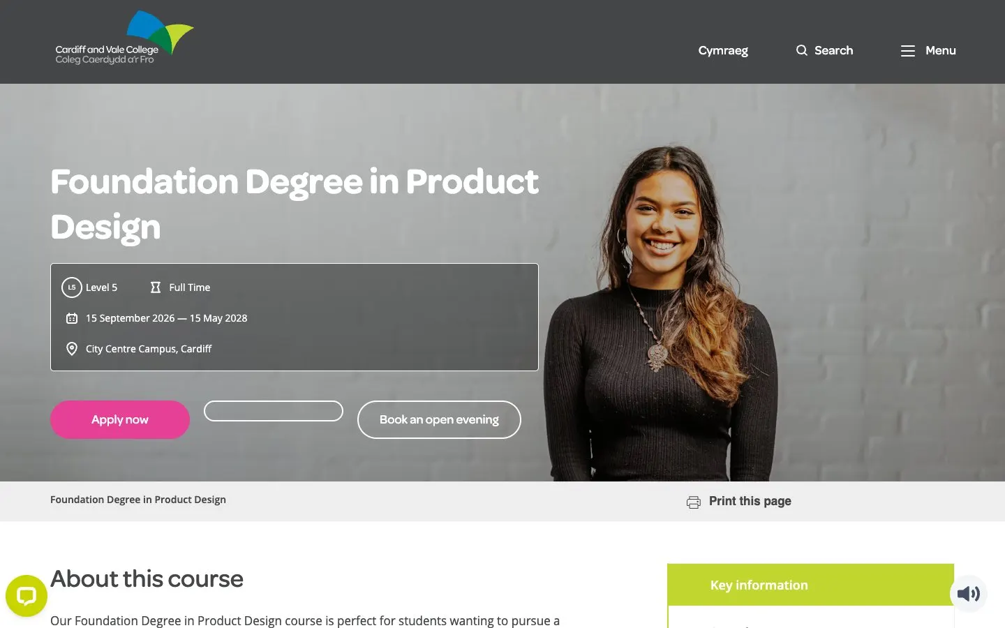 The website of Cardiff and Vale College – Product Design