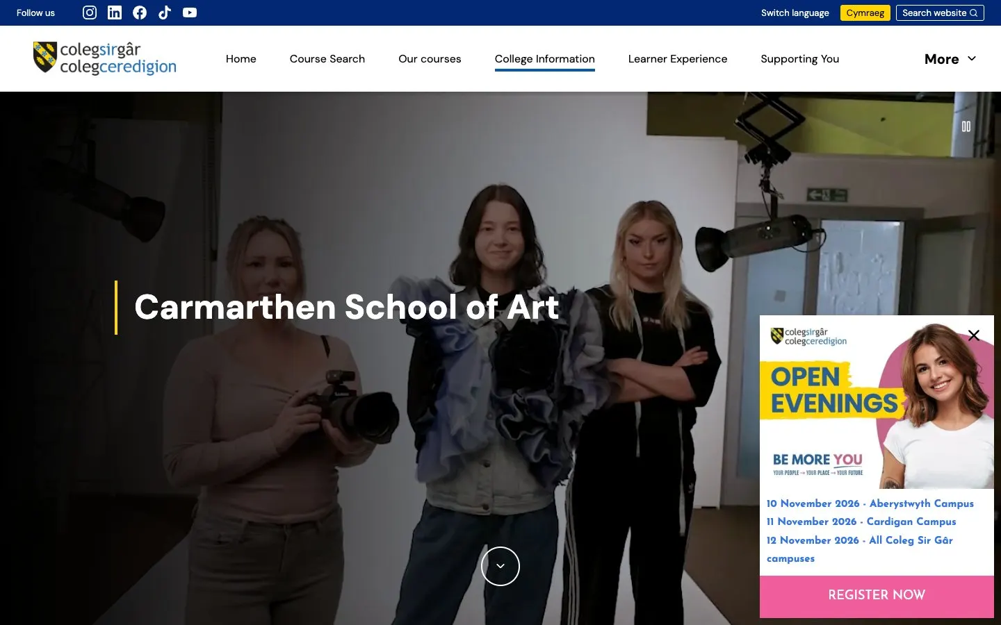 The website of Carmarthen School of Art