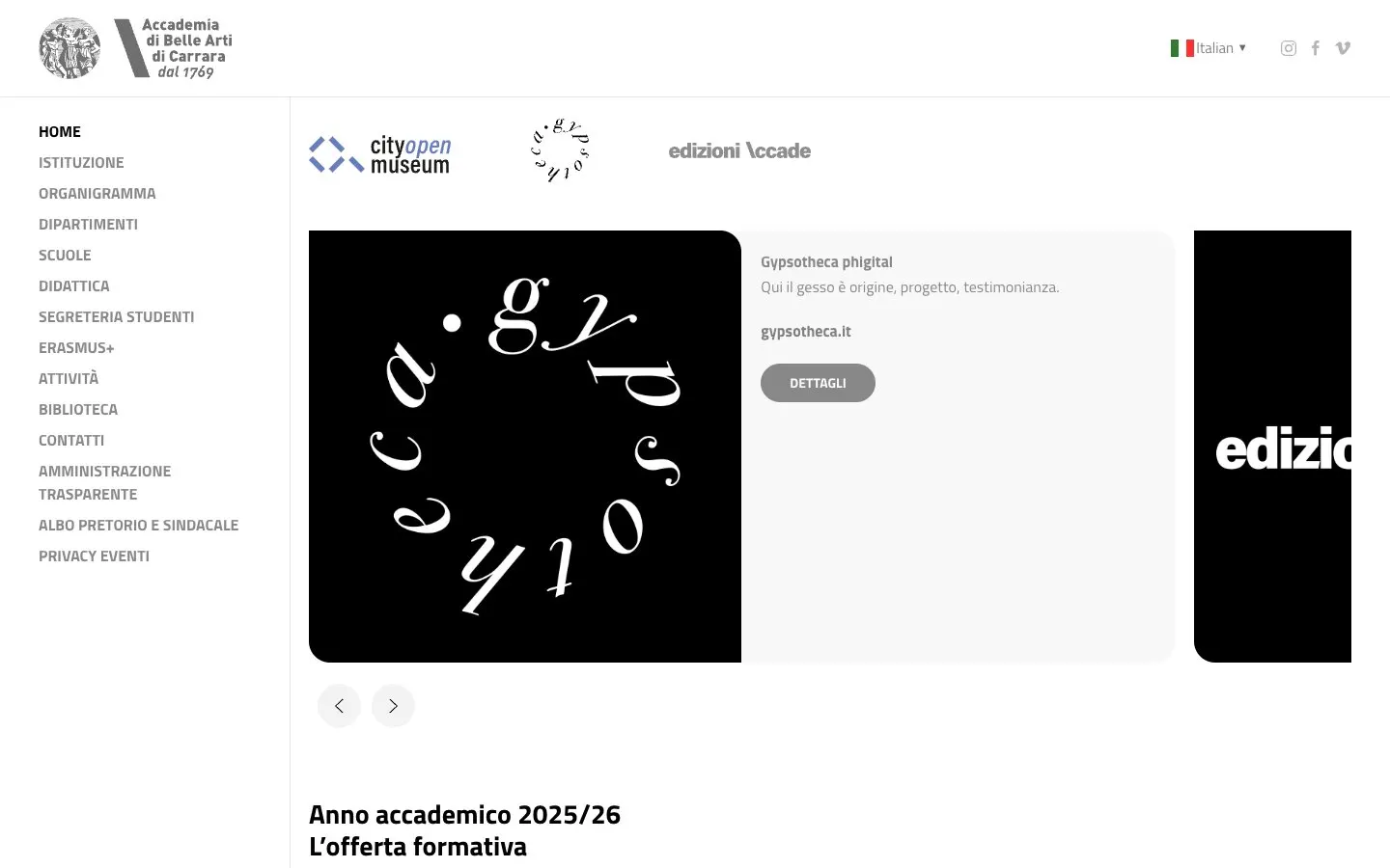 Il sito di Accademia di Belle Arti di Carrara