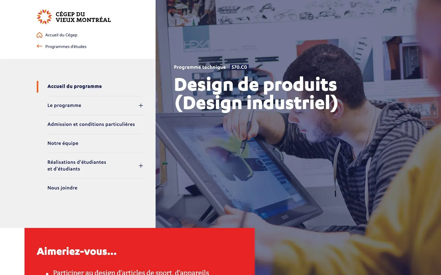 The website of Cégep du Vieux Montréal – Design de produits