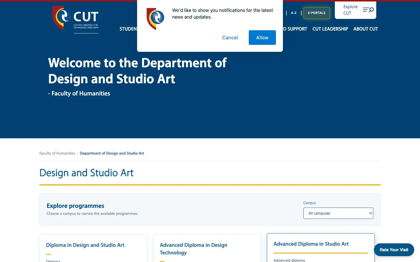 The website of Central University of Technology – Department of Design and Studio Art