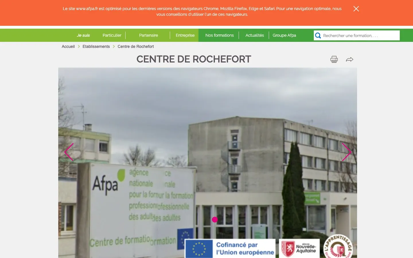 The website of Centre Afpa de Rochefort