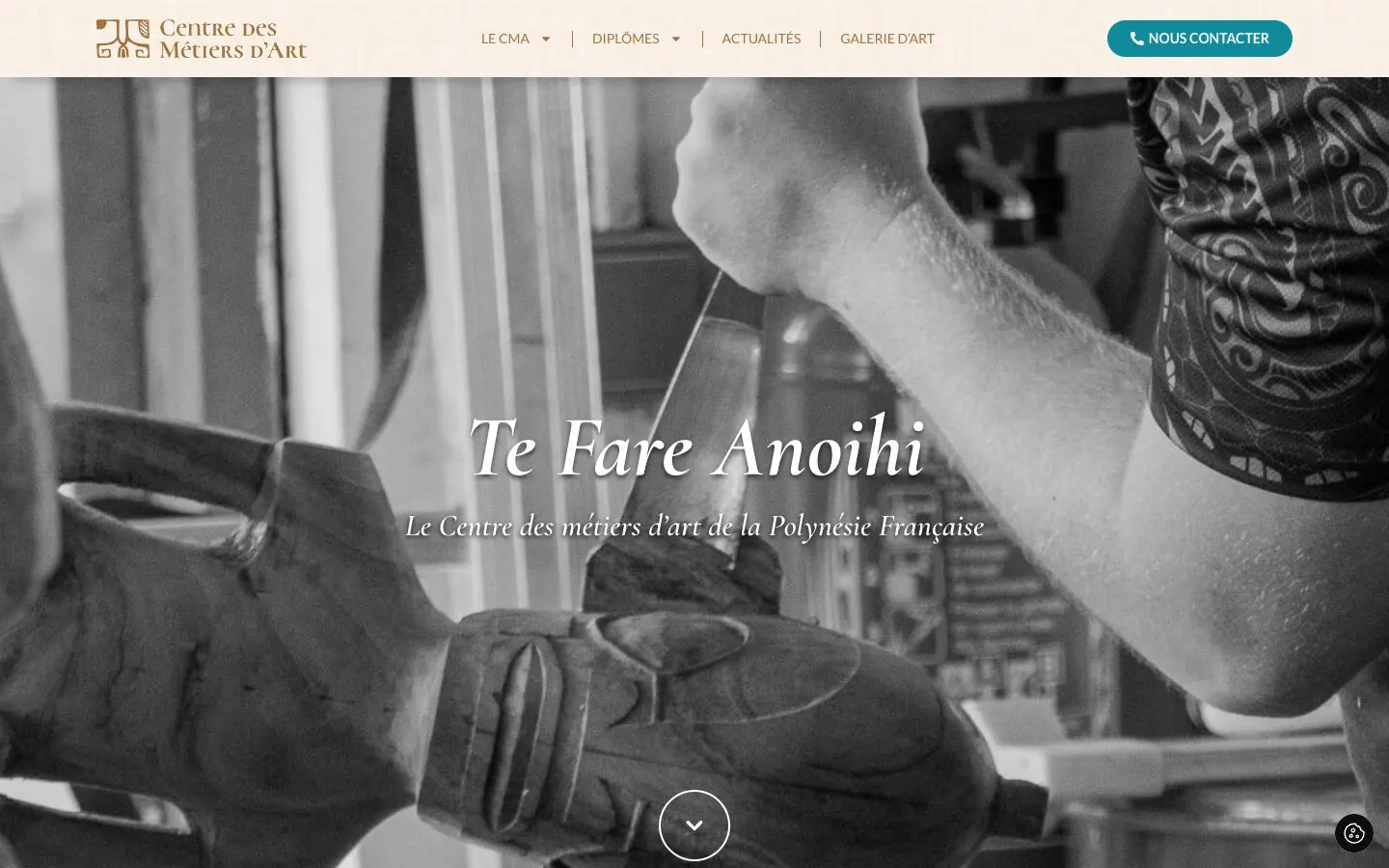 The website of Centre des métiers d'art de la Polynésie française