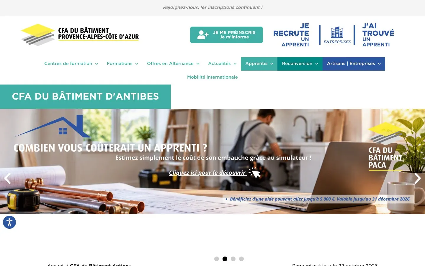 The website of CFA du Bâtiment d'Antibes « Max Fiorini »