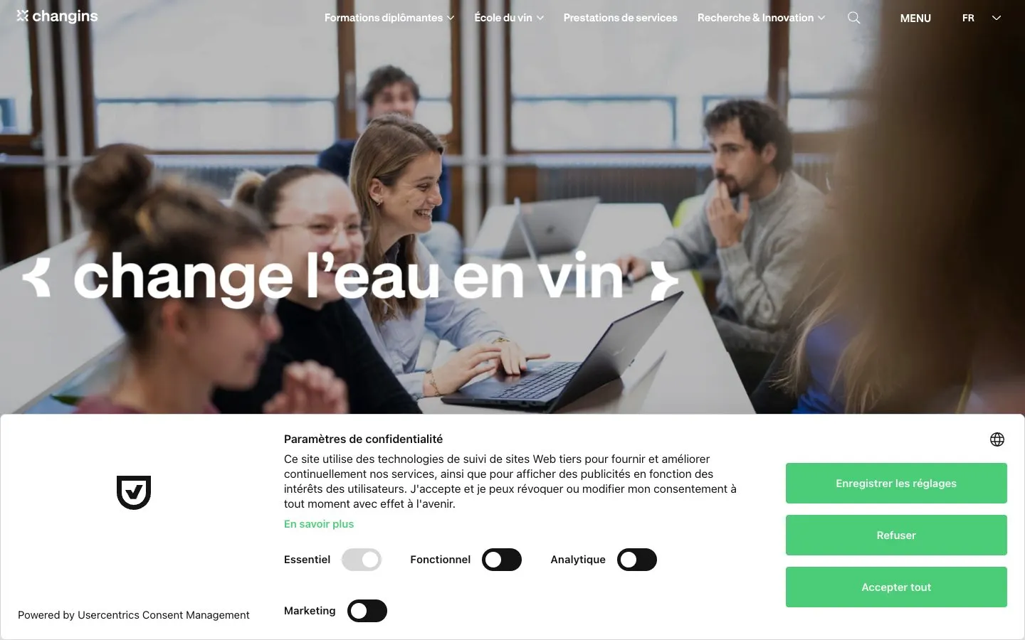Die Website von Changins – Haute école de viticulture et œnologie