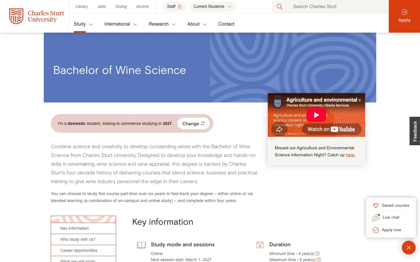 The website of Charles Sturt University – Wine Science