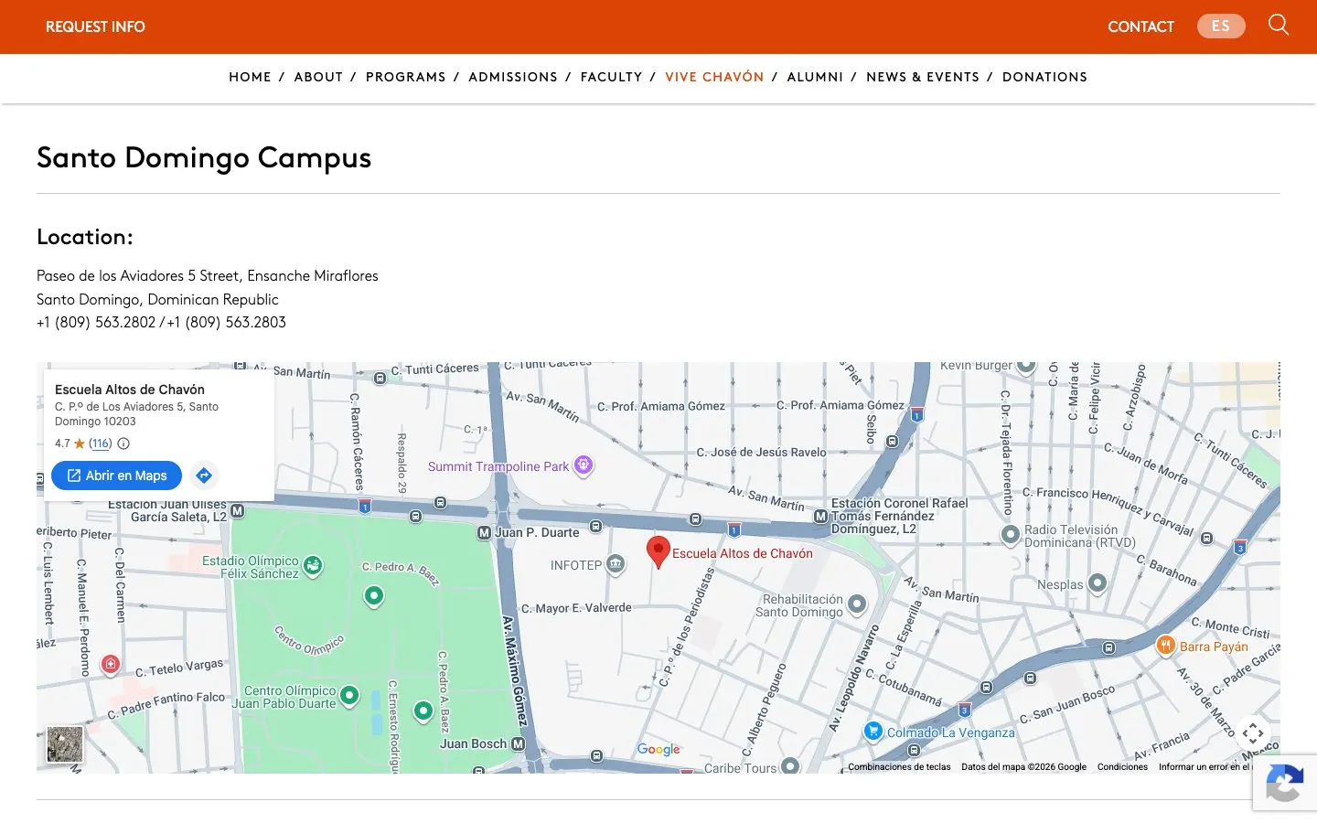 The website of CHAVÓN La Escuela de Diseño – Santo Domingo