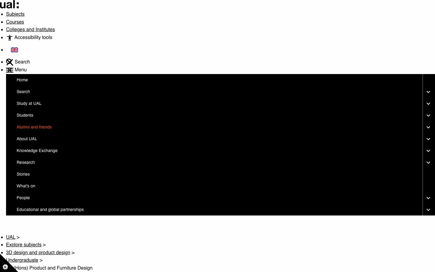 The website of Chelsea College of Arts