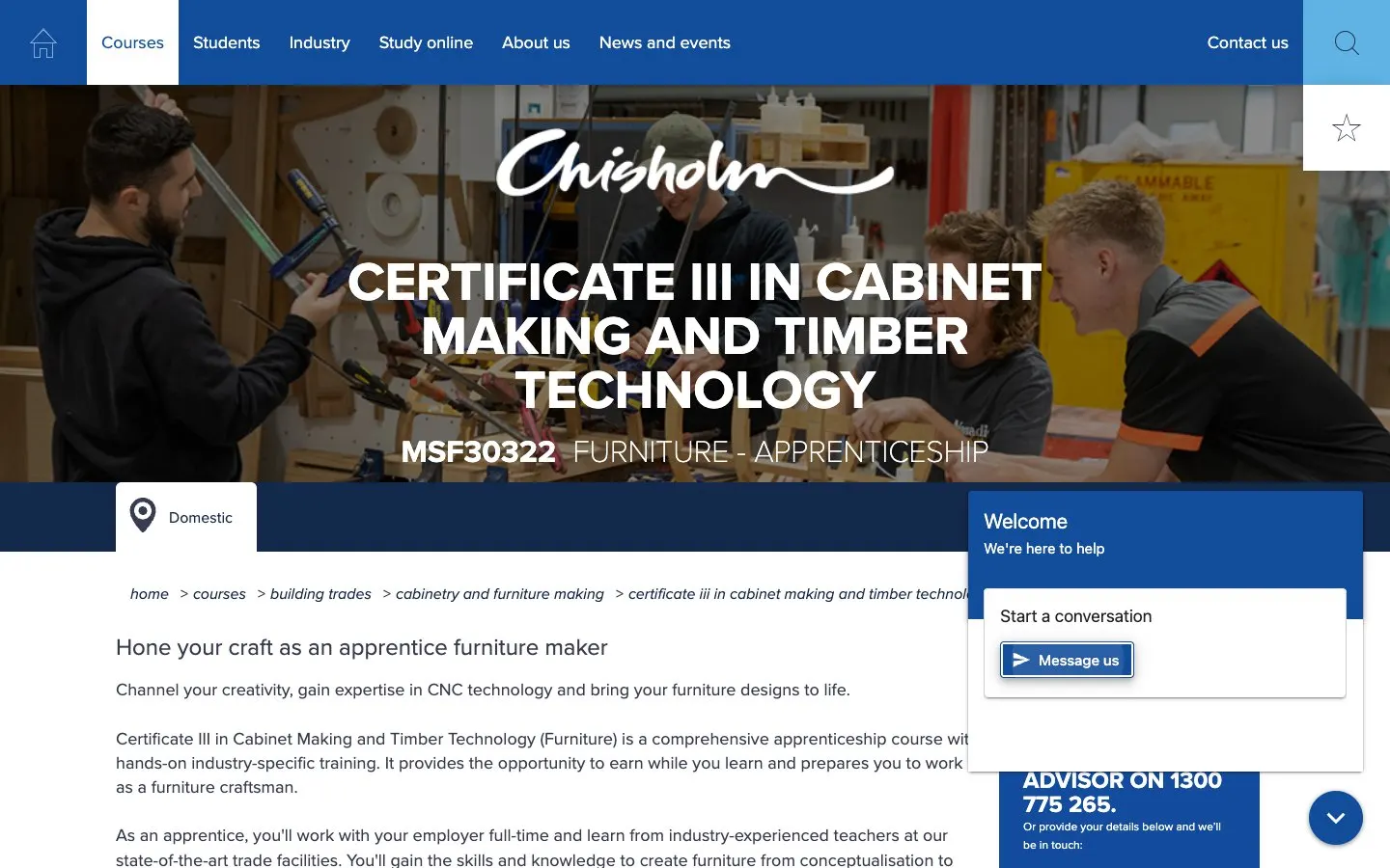 The website of Chisholm Institute