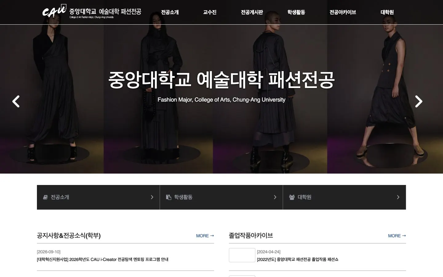 الموقع الإلكتروني لـ Chung-Ang University – Fashion Major (Anseong)