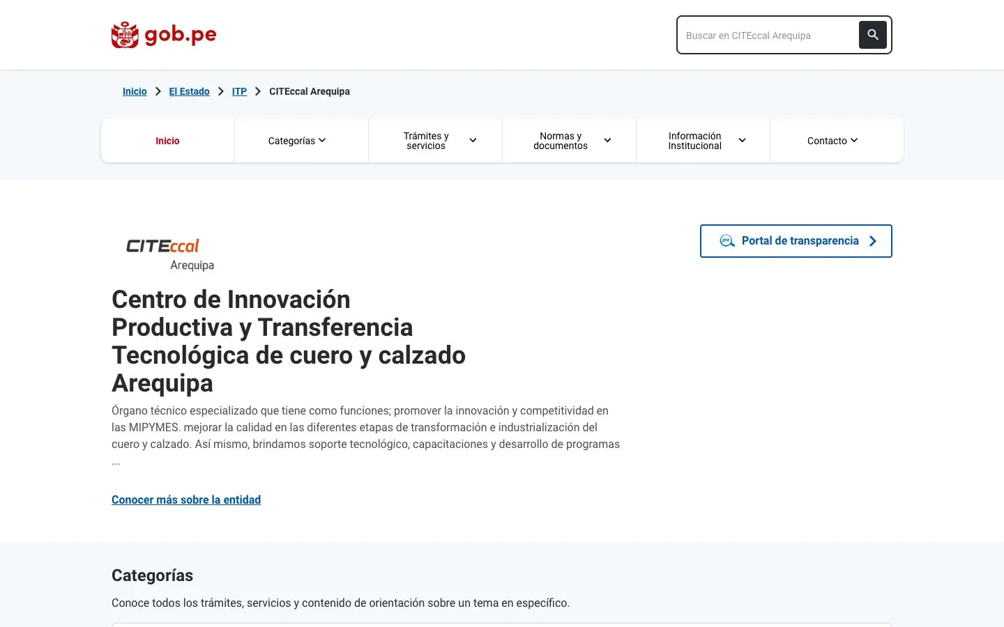 The website of CITEccal Arequipa