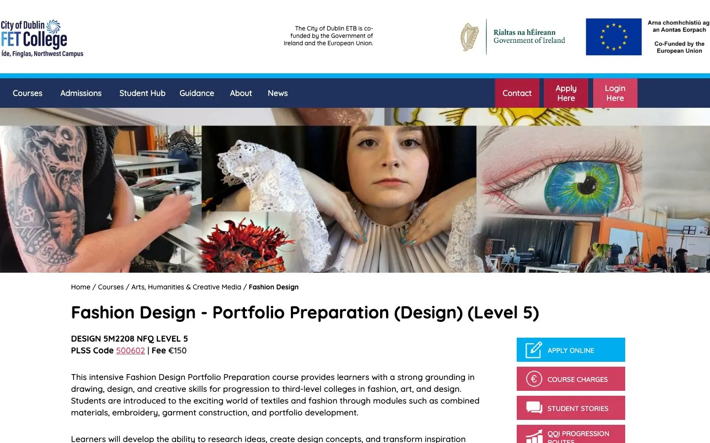 The website of City of Dublin FET College Íde