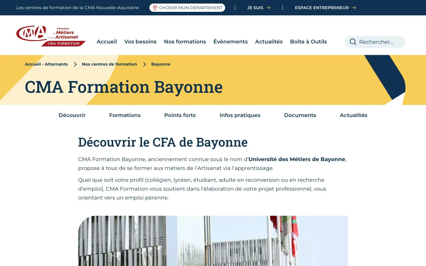 The website of CMA Formation Bayonne