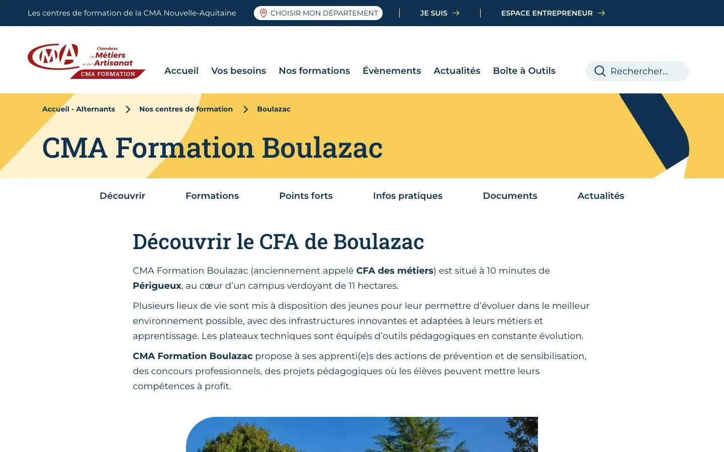The website of CMA Formation Boulazac
