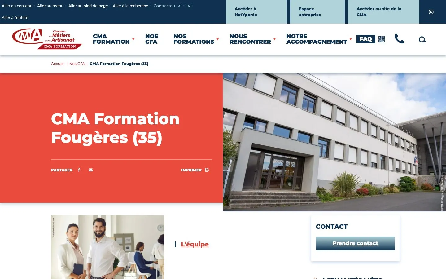 The website of CMA Formation Fougères