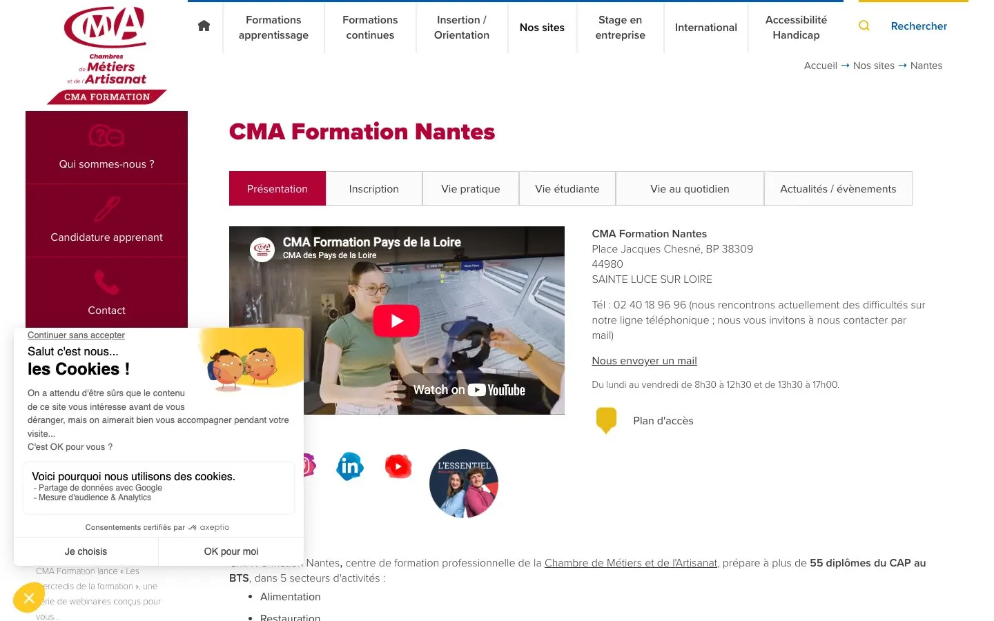 Сайт школы CMA Formation Nantes
