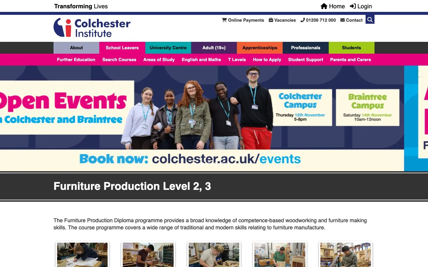 The website of Colchester Institute – Furniture Production