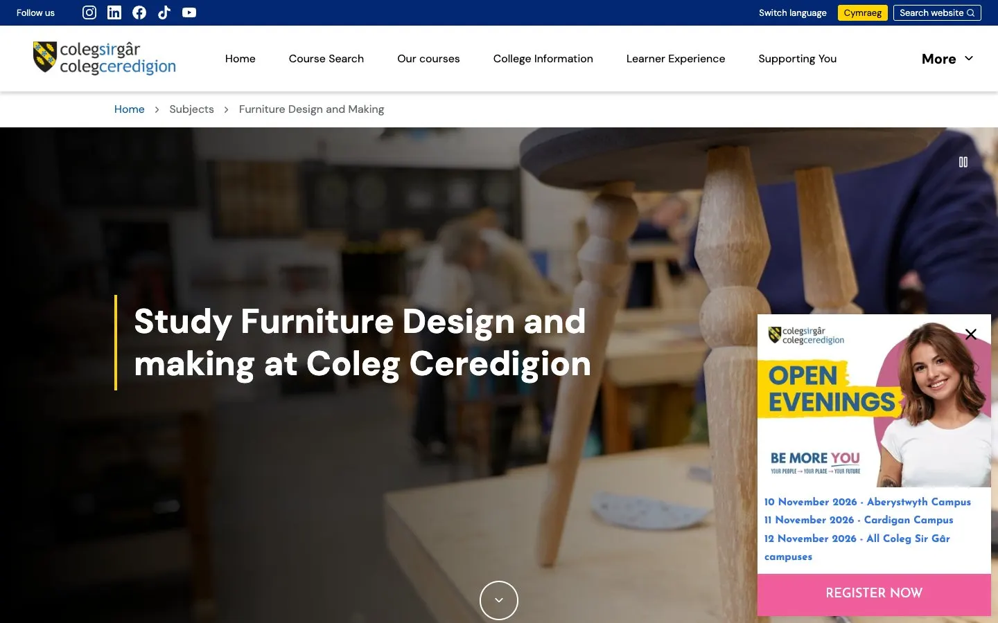 The website of Coleg Ceredigion