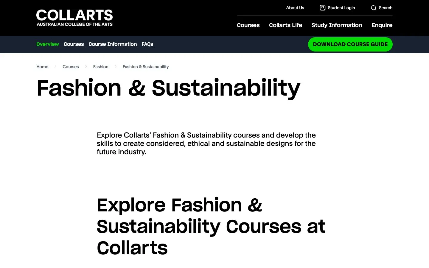 Le site de Collarts – Fashion & Sustainability