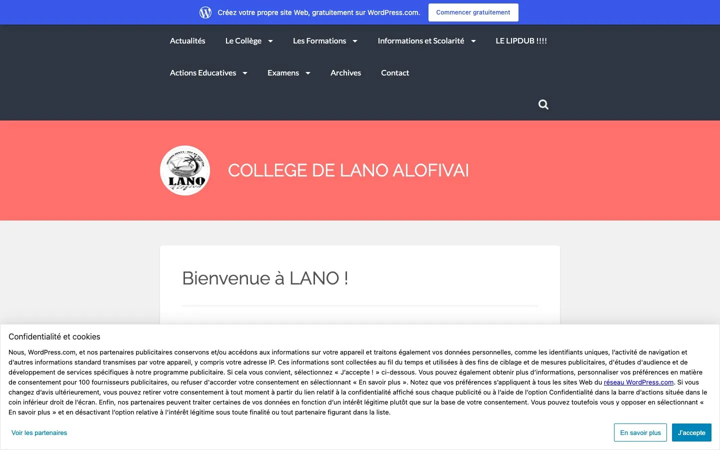 The website of Collège de Lano Alofivai